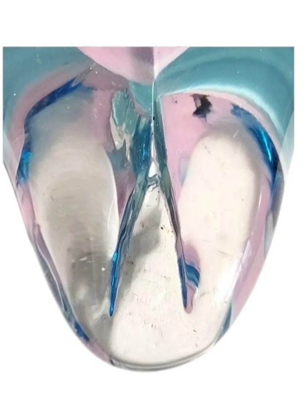 Vintage Art Glass Blue, Pink and Clear HEART Paperweight Sculpture